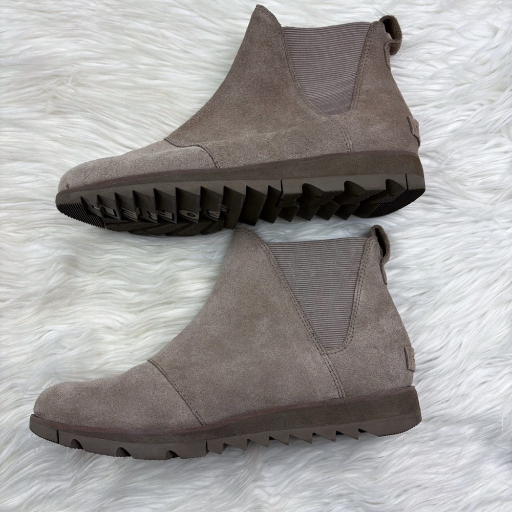 Sorel Harlow Chelsea Boot Waterproof Suede Leather Taupe Tan Ankle Size 7 Womens - Picture 3 of 7